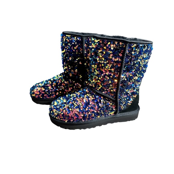 UGG Black Short Classic Stellar Sequin Boots 37 US 6 - Picture 3 of 12